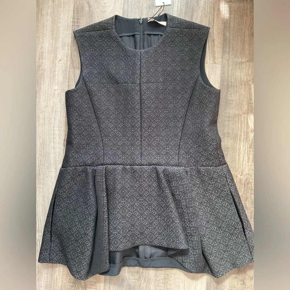 CELINE Phoebe Philo black cotton jacquard waterfall peplum top size 40/US10 - Picture 2 of 4